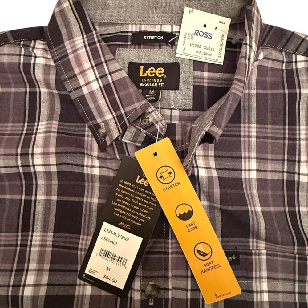 Lee Black White Grey Plaid Men’s Size M Long Sleeve Button Up Casual Shirt - Picture 4 of 16